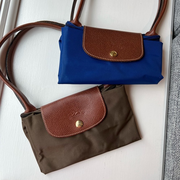 Longchamp Handbags - TWO BROWN  and BLUE Longchamp Le Pliage Small Totes